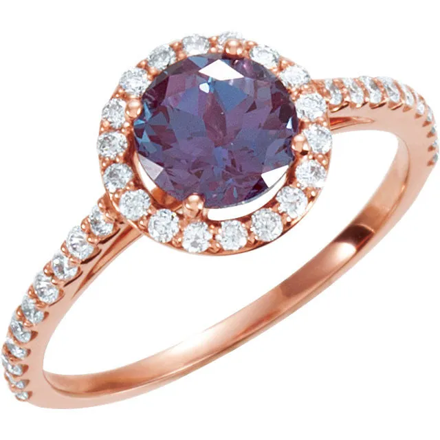 14k Rose Gold 6.5mm Round 3/8 CTW Diamond Semi-set Engagement Ring , Size 7