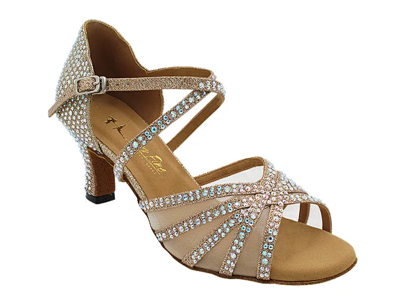 1613Bling Champagne Glitter Satin & Flesh Mesh