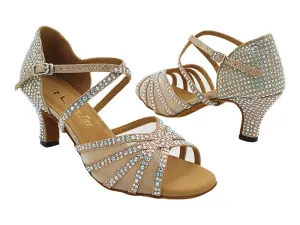 1613Bling Champagne Glitter Satin & Flesh Mesh