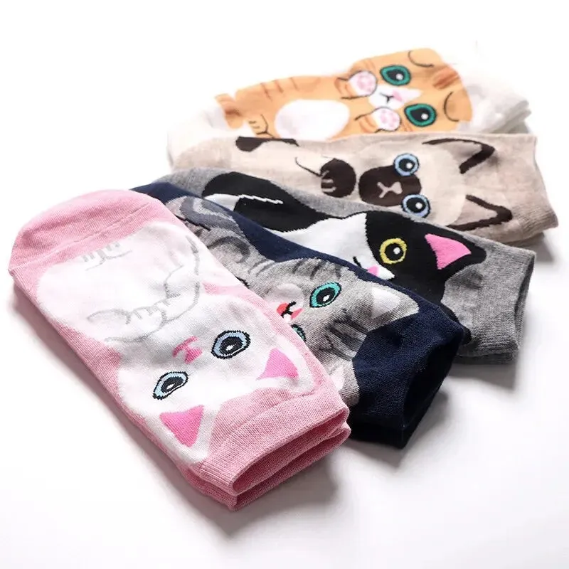 5 Pairs/Set Women's Cartoon Cute Cat Ankle Socks