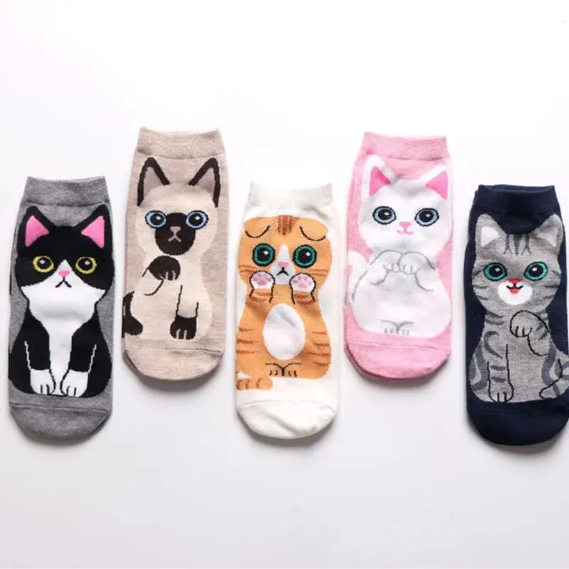 5 Pairs/Set Women's Cartoon Cute Cat Ankle Socks