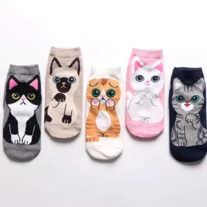 5 Pairs/Set Women's Cartoon Cute Cat Ankle Socks