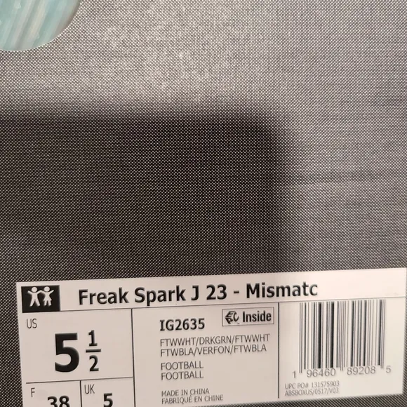 adidas Freak 23 Mismatch White/Dark Green Jr. Football Cleat 5.5