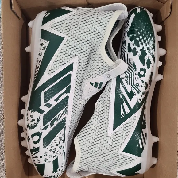 adidas Freak 23 Mismatch White/Dark Green Jr. Football Cleat 5.5