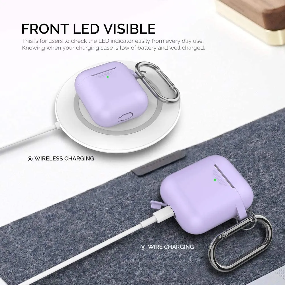 AhaStyle Upgrade AirPods Case Protective Cover Skin [Front LED Visible] Silicone for Apple AirPods 2 & 1(Lavender)