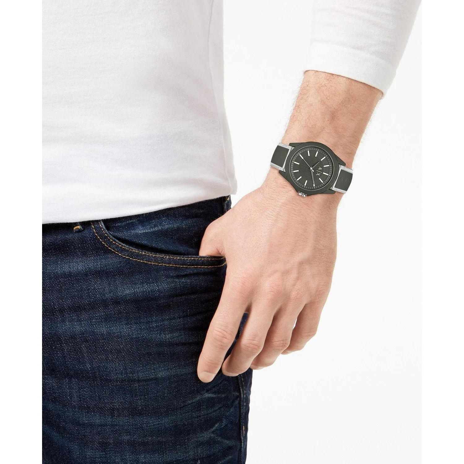 Armani Exchange Three-Hand Green Polyurethane Watch
