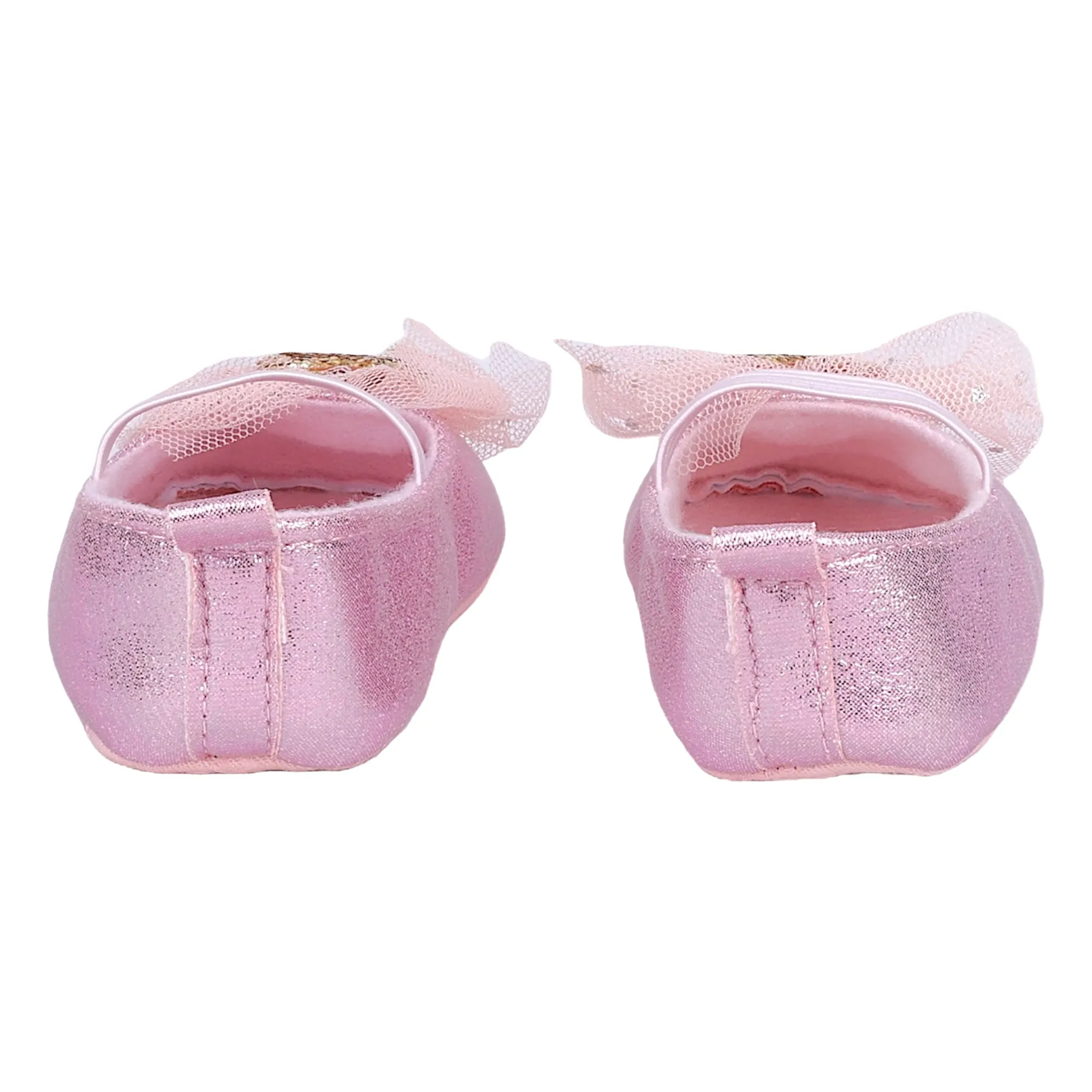 Baby Moo Embellished Bow Glittery Heart Anti-Skid Ballerina Booties - Pink