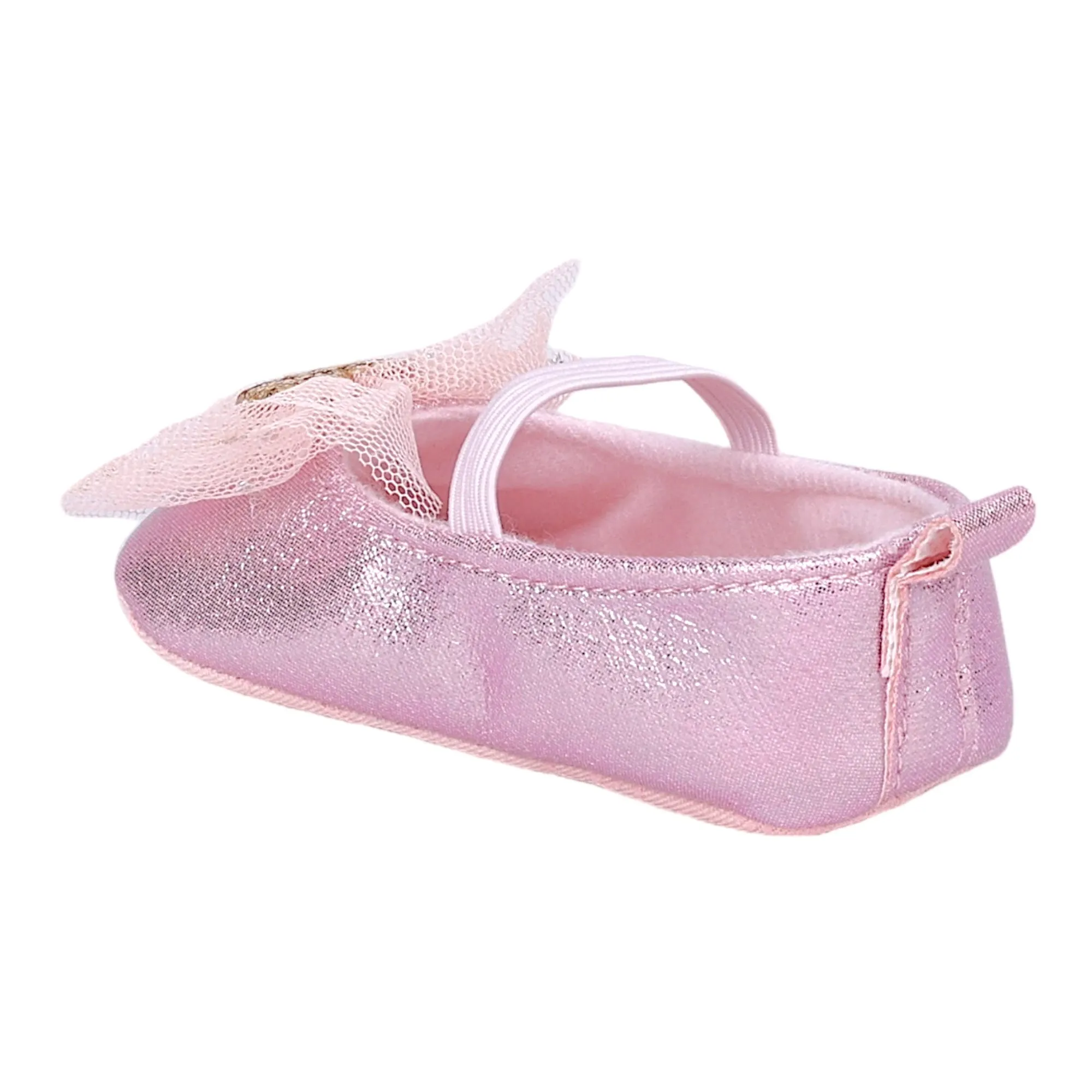Baby Moo Embellished Bow Glittery Heart Anti-Skid Ballerina Booties - Pink