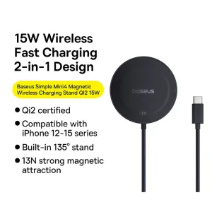 Baseus Simple Mini4 Magnetic Wireless Charging Stand Qi2 15W - Starry Black
