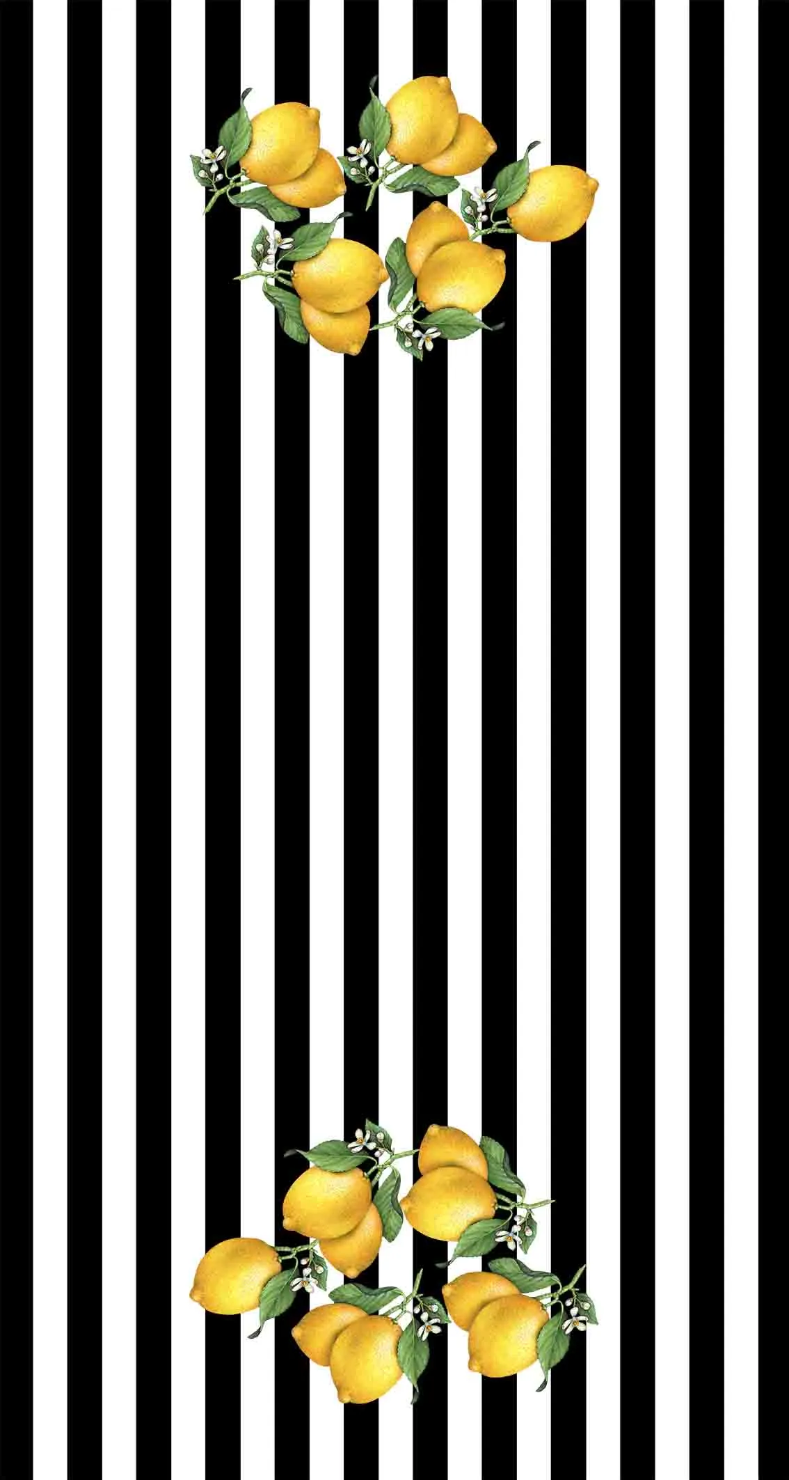 Black-White Lemon Design Latex Water Resistant Washable Area Rug