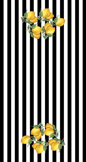 Black-White Lemon Design Latex Water Resistant Washable Area Rug