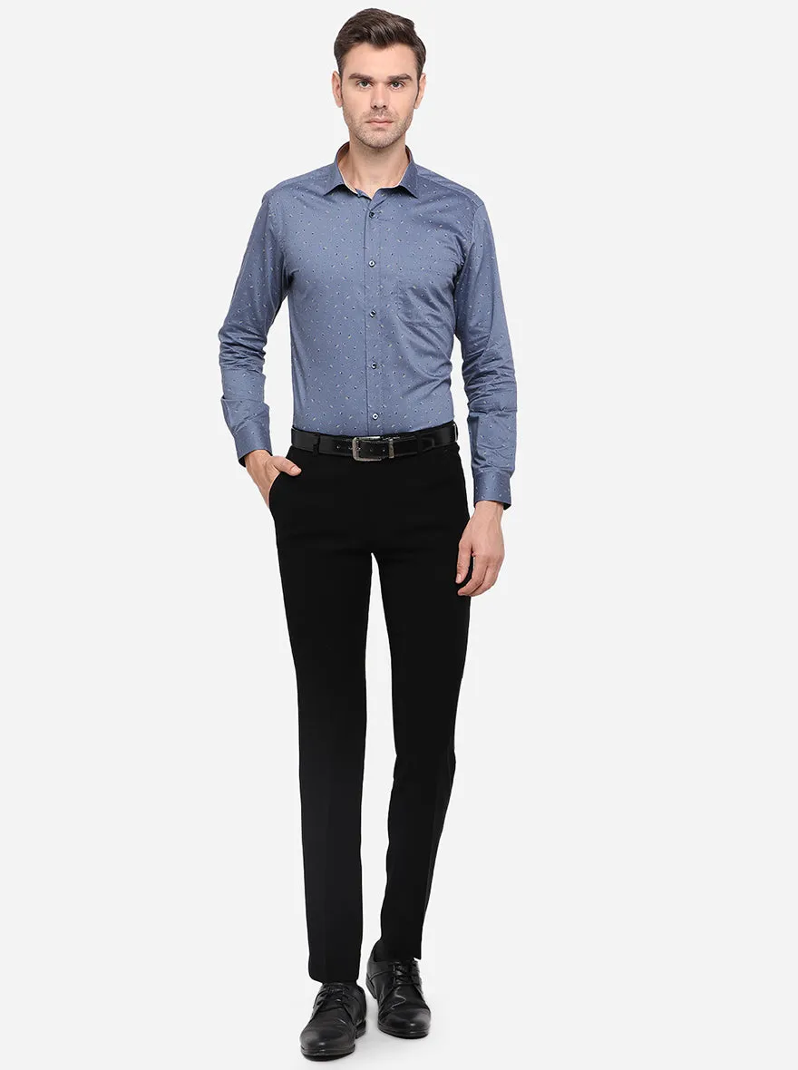 Blue Printed Slim Fit Formal Shirt | Greenfibre