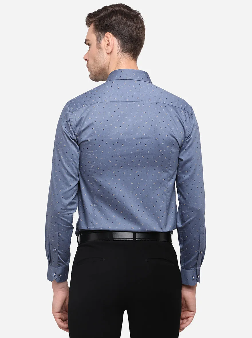 Blue Printed Slim Fit Formal Shirt | Greenfibre