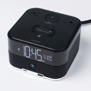 Bluetooth Wireless Qi Charging Power Cube - Combination Speaker, Power Outlets, USB Ports and Alarm