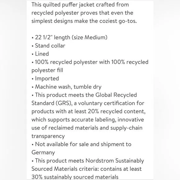 BP Water Resistant Recycled Polyester Puffer Jacket