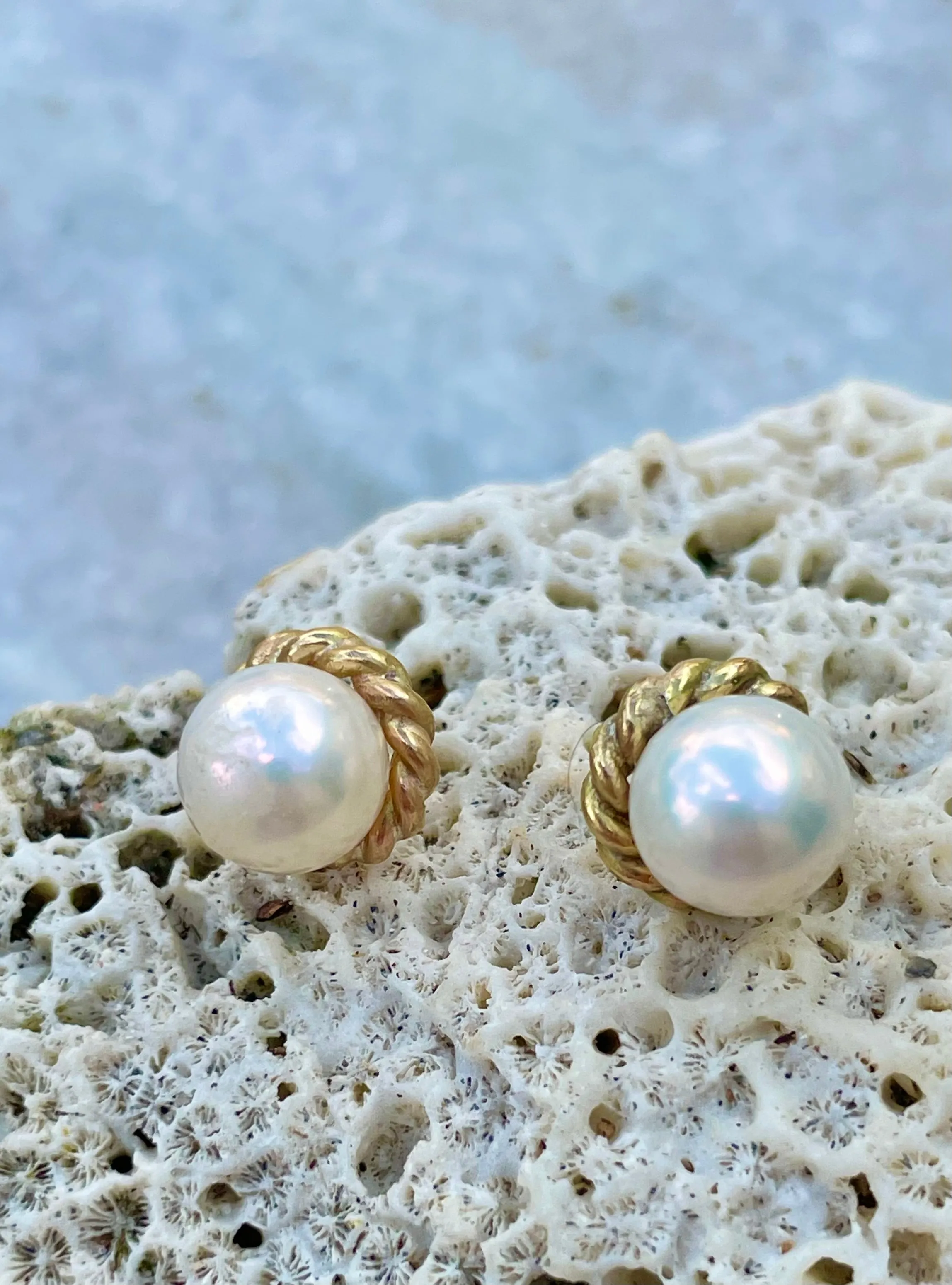 Braided Pearl Stud Earrings