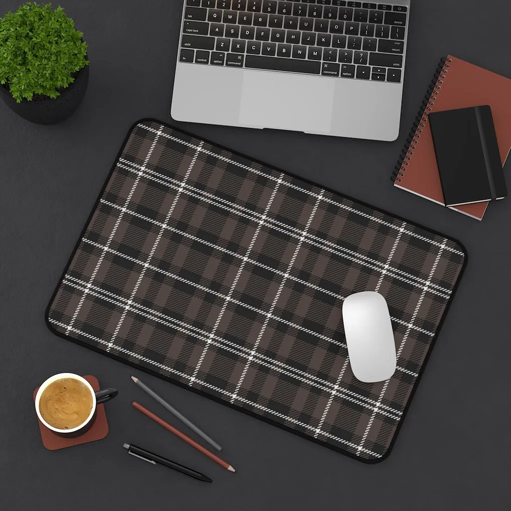 Brown and White Plaid Desk Mat For Laptop or Keyboard and Mouse