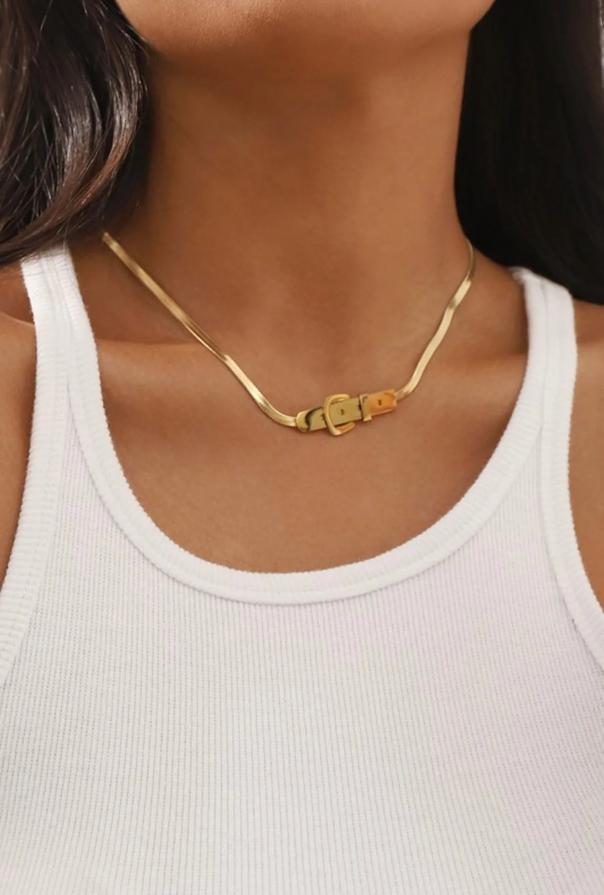 Buckle Up Gold Necklace | Water Resistant
