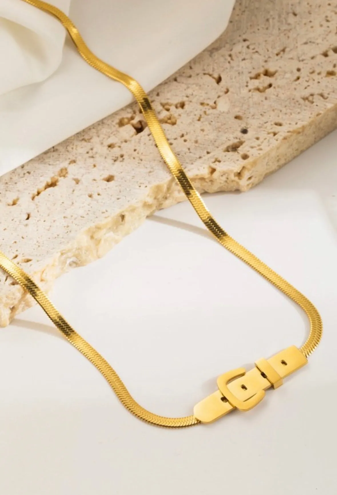 Buckle Up Gold Necklace | Water Resistant