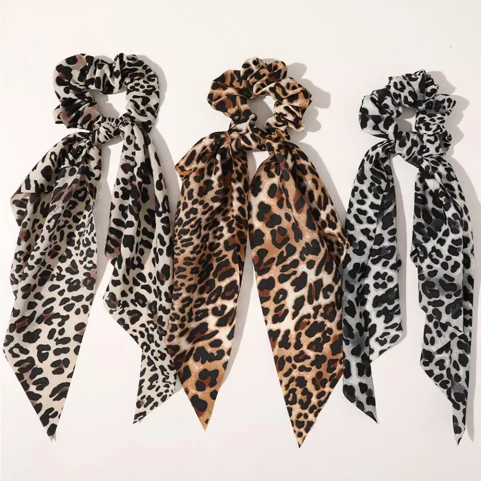 Cheetah Print Satin Bandana Scrunchies