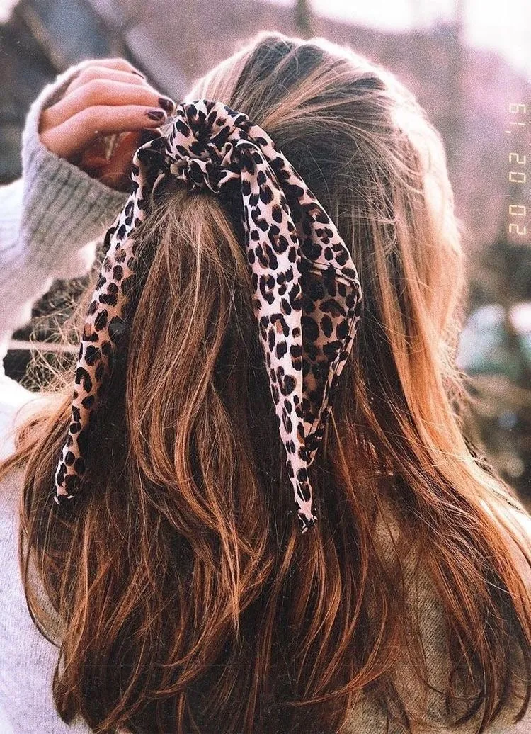 Cheetah Print Satin Bandana Scrunchies