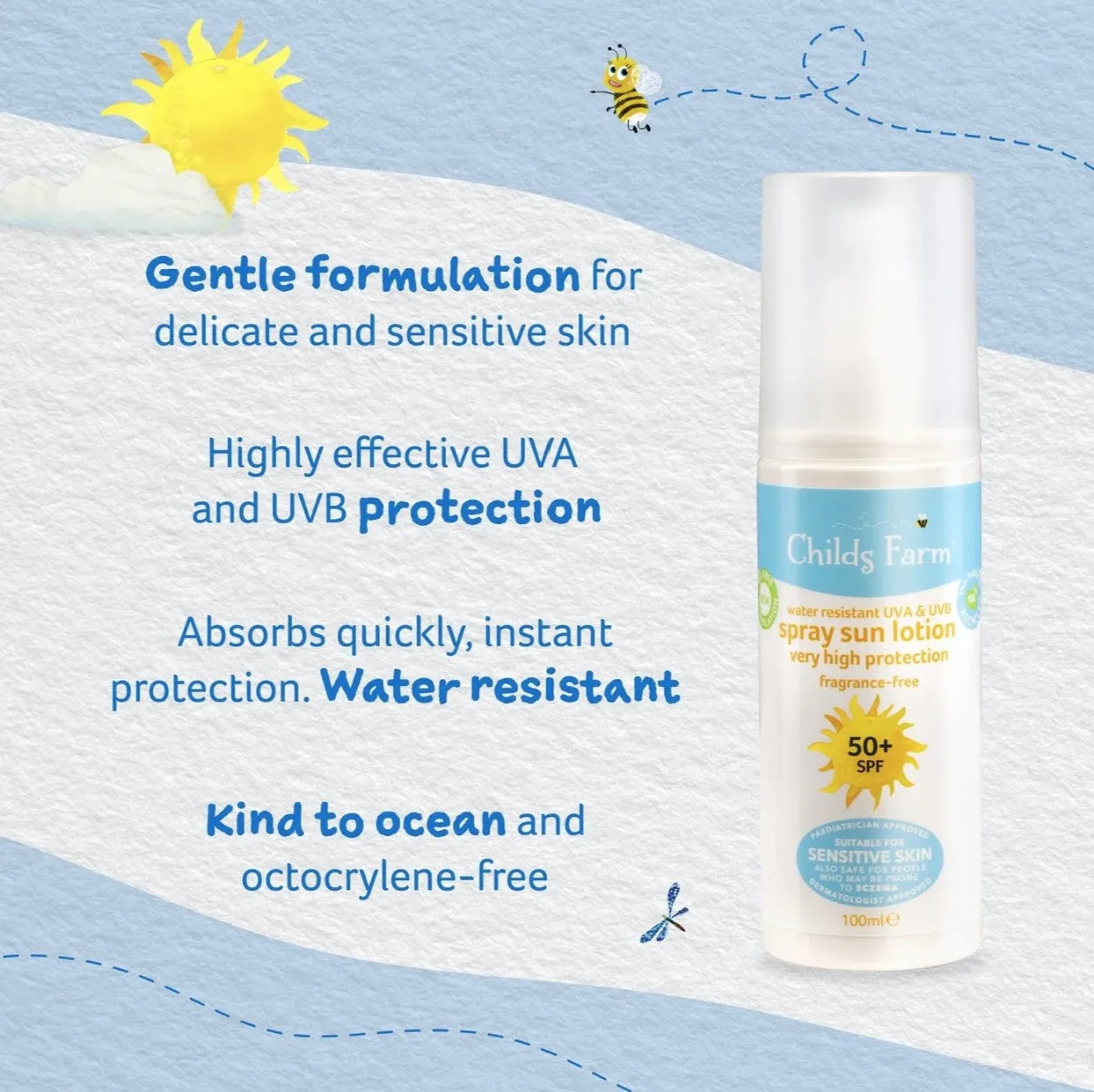 Childs Farm Water Resistant Spray Sun Lotion SPF50  100ml