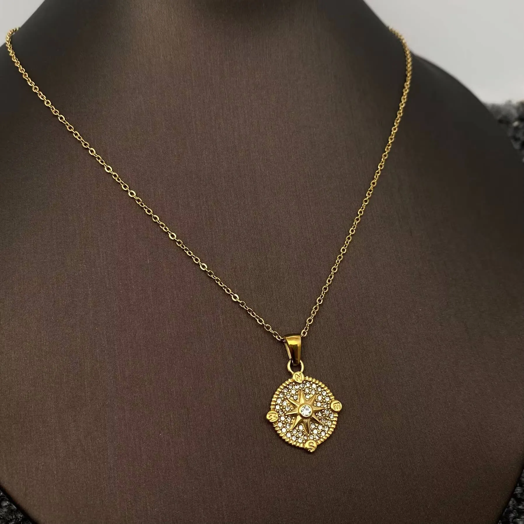 Compass Charm Water Resistant 18K Necklace