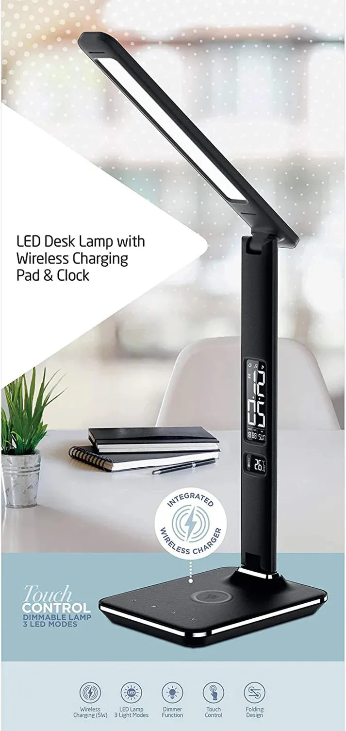 Crony U13Q Table Lamp with wirelese charge-night light Clock LED Desk Lamp with Built-in Wireless Charger & Alarm Clock
