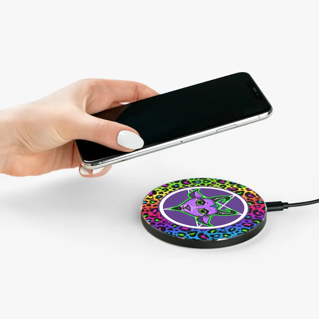 Cute as Hell Goat Head / Rainbow Leopard Print Wireless Charger