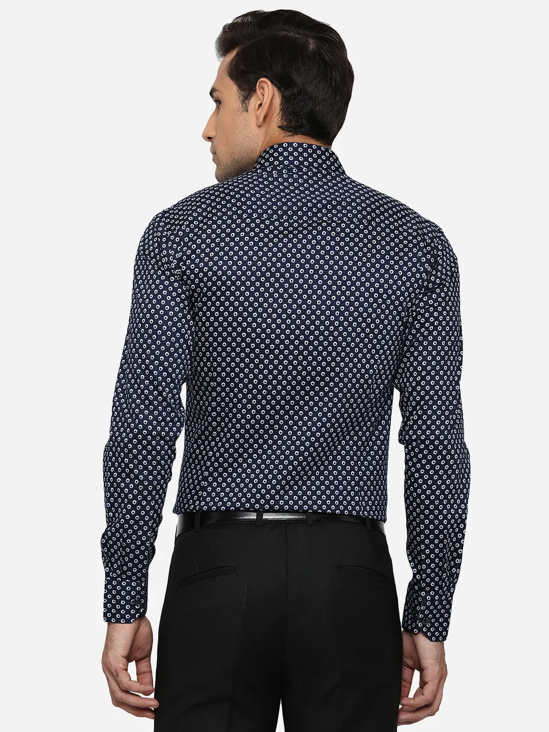 Dark Blue Printed Slim Fit Party Wear Shirt | JB Studio
