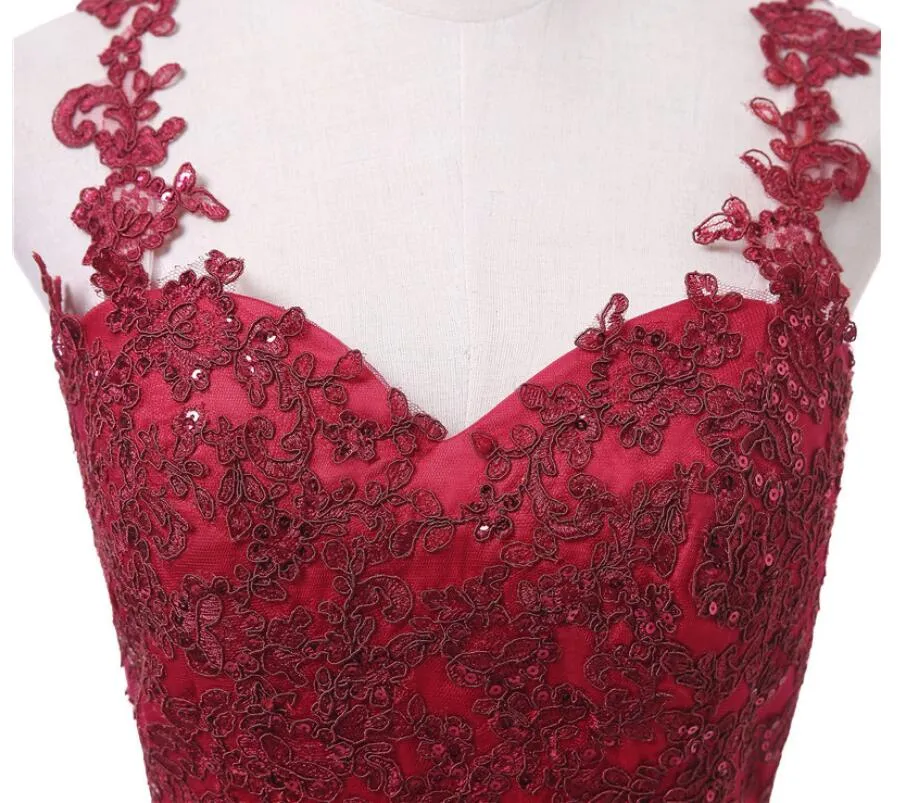 Dark Red Round Neckline Mermaid Tulle and Applique Formal Gowns, Mermaid Prom Dress 2018, Lovely Gowns