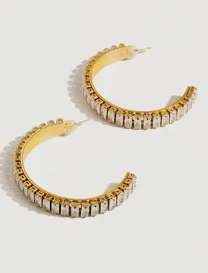 Dazzle Me Gold & Rhinestone Hoop Earrings | Water Resistant