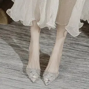 Designer Brand Women Pumps Rhinestones High Heels Transparent Sandals Slingbacks Pointed Toe Party Bride Wedding Shoes Ladies