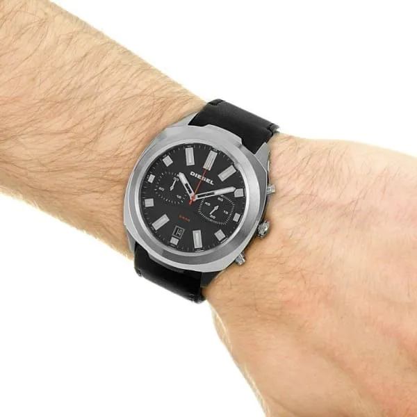 Diesel Men's Tumbler Chronograph Black Leather Watch DZ4499