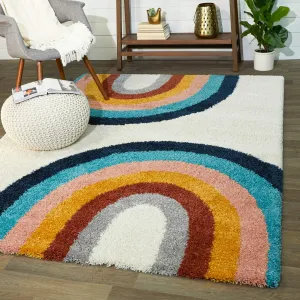 Double Rainbow Kids Area Rug 5'3" X 7' Blue Cream Pink Novelty