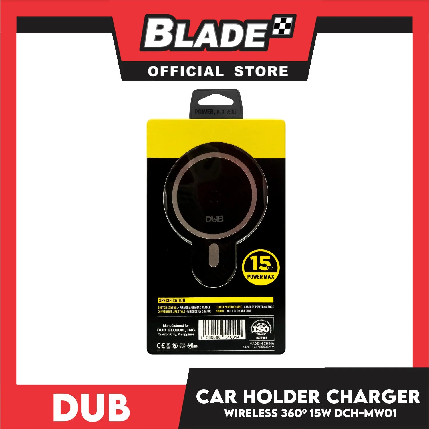 Dub Car Holder Charger Wireless 360' Rotary Ball, 15W Power Max DCH-MW01