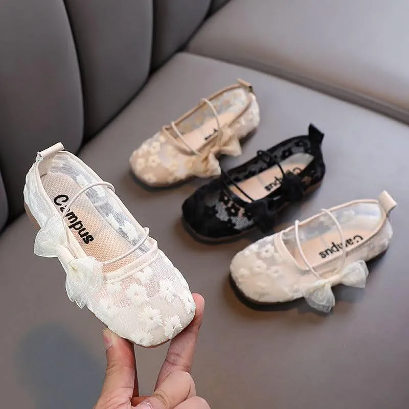 Elegant Floral Embroidery Girl's Shoes Sweet Bowknot Children's Shoes Comfortable and Breathable Summer Essential