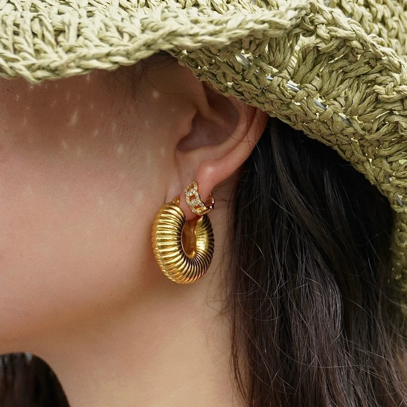 Ellie Vail Water Resistant Jewelry - Anika Chain Huggie Hoop Earrings