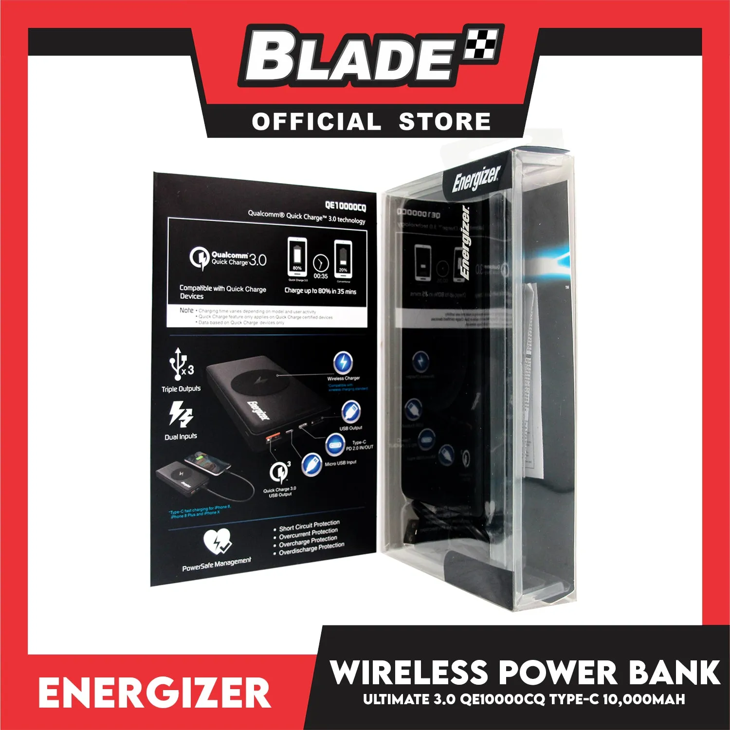Energizer Ultimate Type-C Wireless Power Bank Quick Charge 3.0 QE10000CQ 10,000mAH- Fast Wireless Charging