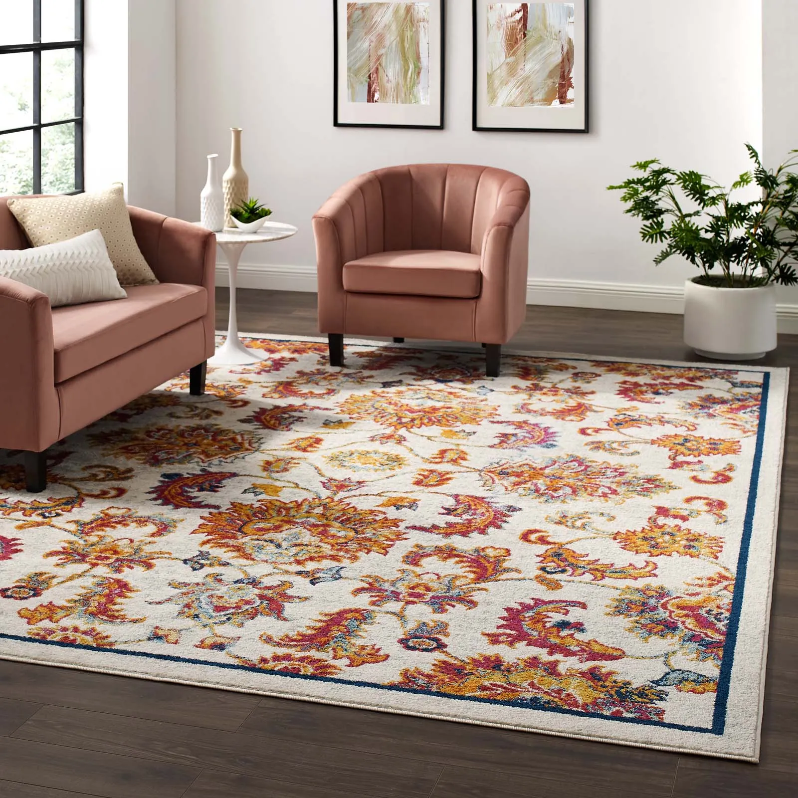 ENTOURAGE AZAMI DISTRESSED VINTAGE FLORAL LATTICE