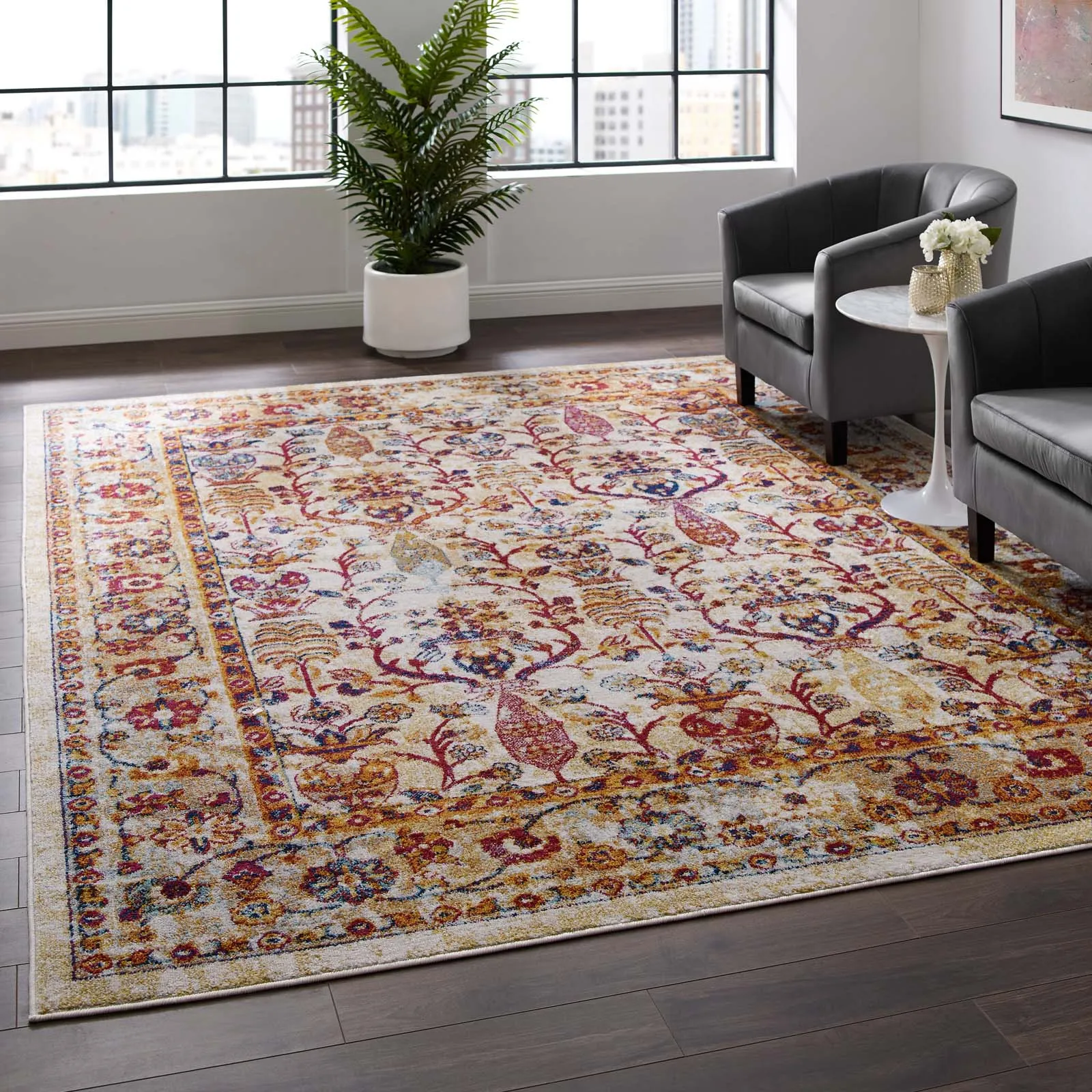 ENTOURAGE JESSA DISTRESSED VINTAGE FLORAL LATTICE