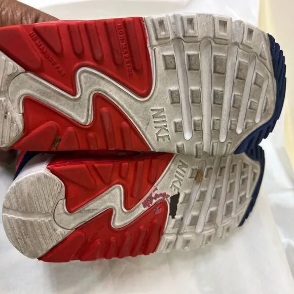 EUC Baby Kids NIKE AIR MAX 90 Shoes Red White Blue DA9056-100 Toddler Size 9C