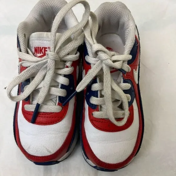 EUC Baby Kids NIKE AIR MAX 90 Shoes Red White Blue DA9056-100 Toddler Size 9C
