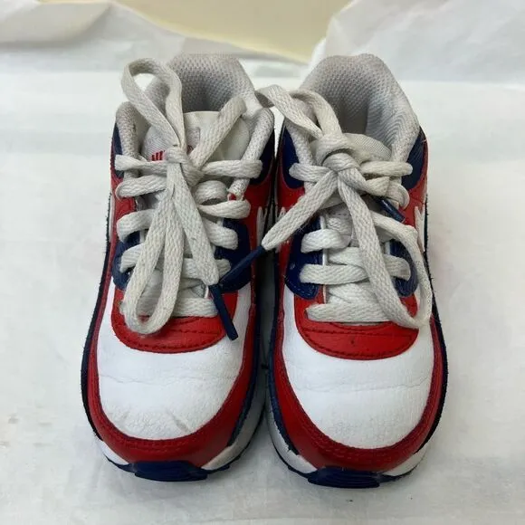 EUC Baby Kids NIKE AIR MAX 90 Shoes Red White Blue DA9056-100 Toddler Size 9C
