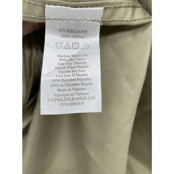 EVERLANE ReNew Anorak Jacket Size XXS Water Resistant Green