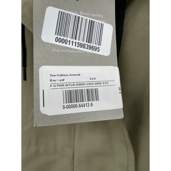 EVERLANE ReNew Anorak Jacket Size XXS Water Resistant Green