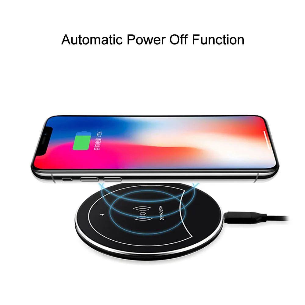 F10 Ultrathin Qi Fast Wireless Charger Pad for iPhone 8 Apple X Samsung Galaxy S7 S7 S8 Plus Phone Base black