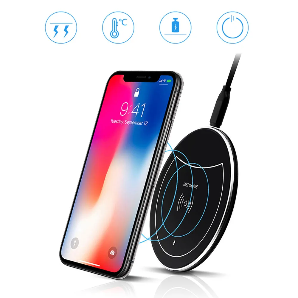 F10 Ultrathin Qi Fast Wireless Charger Pad for iPhone 8 Apple X Samsung Galaxy S7 S7 S8 Plus Phone Base black
