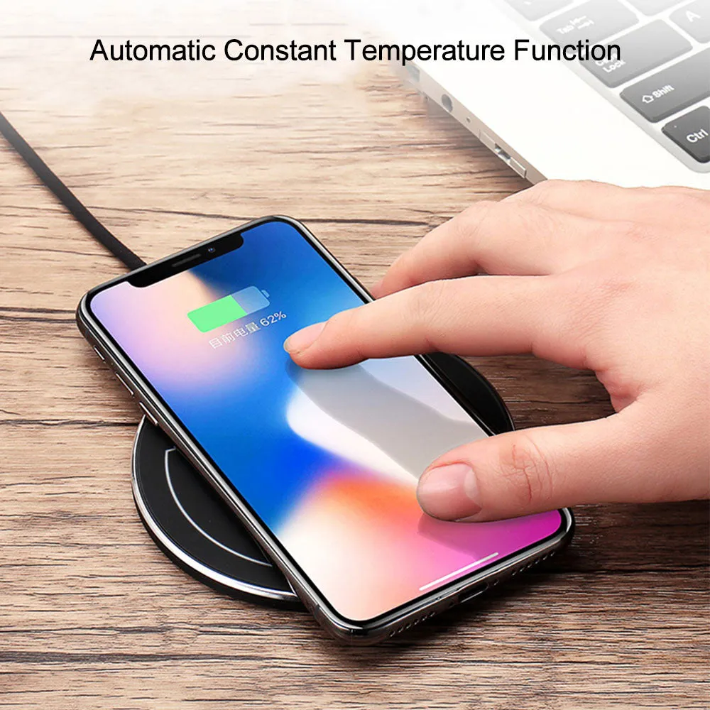 F10 Ultrathin Qi Fast Wireless Charger Pad for iPhone 8 Apple X Samsung Galaxy S7 S7 S8 Plus Phone Base black