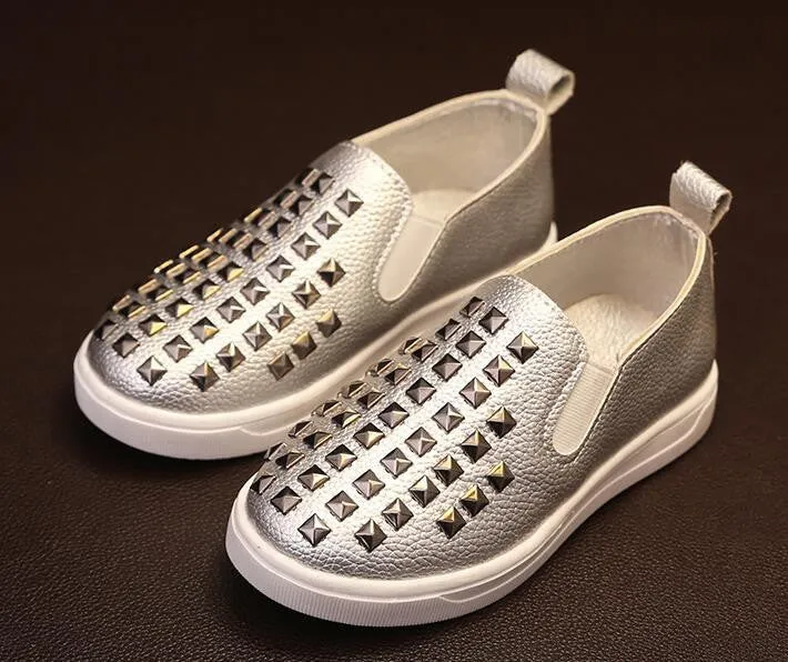 Fashion Kids Shoes PU Leather Children Shoes For Boys & Girls With Rivets Handsome Sneakers All Sizes